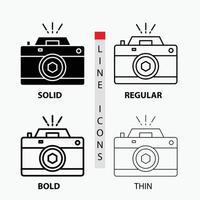 Camera. photography. capture. photo. aperture Icon in Thin. Regular. Bold Line and Glyph Style. Vector illustration