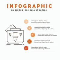 portafolio. bolsa. expediente. carpeta. plantilla de infografía de maletín para sitio web y presentación. icono de línea gris con ilustración de vector de estilo infográfico naranja