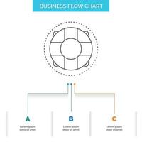 Help. life. lifebuoy. lifesaver. preserver Business Flow Chart Design with 3 Steps. Line Icon For Presentation Background Template Place for text vector