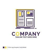 Company Name Logo Design For Design. grid. interface. layout. ui. Purple and yellow Brand Name Design with place for Tagline. Creative Logo template for Small and Large Business. vector