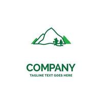 mountain. landscape. hill. nature. tree Flat Business Logo template. Creative Green Brand Name Design. vector