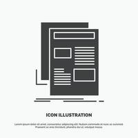 noticias. Boletin informativo. periódico. medios de comunicación. icono de papel símbolo gris vectorial de glifo para ui y ux. sitio web o aplicación móvil vector