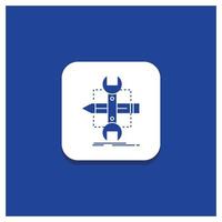 Blue Round Button for Build. design. develop. sketch. tools Glyph icon vector