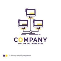 Company Name Logo Design For database. distributed. connection. network. computer. Purple and yellow Brand Name Design with place for Tagline. Creative Logo template for Small and Large Business. vector