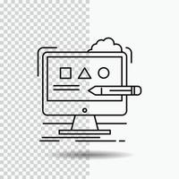 Arte. computadora. diseño. digital. icono de línea de estudio sobre fondo transparente. ilustración de vector de icono negro