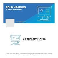 Blue Business Logo Template for Control. computer. monitor. remote. smart. Facebook Timeline Banner Design. vector web banner background illustration