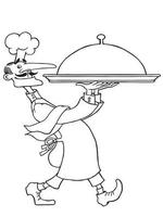 Sketch of a cook with a dish. Emblem for the menu of the hotel, cafe or restaurant. vector
