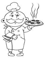 Sketch of a cook with pizza. Emblem for the menu of the hotel, cafe or restaurant. vector