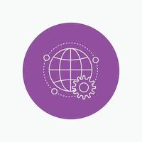 connected. online. world. globe. multiplayer White Line Icon in Circle background. vector icon illustration