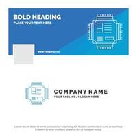 Blue Business Logo Template for Chip. cpu. microchip. processor. technology. Facebook Timeline Banner Design. vector web banner background illustration