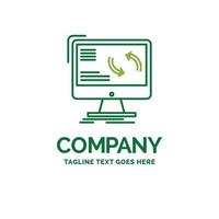 synchronization. sync. information. data. computer Flat Business Logo template. Creative Green Brand Name Design. vector