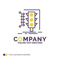 Company Name Logo Design For City. management. monitoring. smart. traffic. Purple and yellow Brand Name Design with place for Tagline. Creative Logo template for Small and Large Business. vector