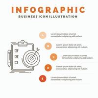 metas. reporte. analítica. objetivo. plantilla de infografía de logros para sitio web y presentación. icono de línea gris con ilustración de vector de estilo infográfico naranja