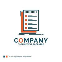 Check. checklist. list. task. to do Logo Design. Blue and Orange Brand Name Design. Place for Tagline. Business Logo template. vector