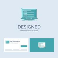 Code. coding. computer. monoblock. laptop Business Logo Glyph Icon Symbol for your business. Turquoise Business Cards with Brand logo template. vector