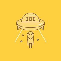 alien. space. ufo. spaceship. mars Flat Line Filled Icon. Beautiful Logo button over yellow background for UI and UX. website or mobile application vector