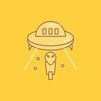 alien. space. ufo. spaceship. mars Flat Line Filled Icon. Beautiful Logo button over yellow background for UI and UX. website or mobile application vector