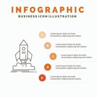 launch. startup. ship. shuttle. mission Infographics Template for Website and Presentation. Line Gray icon with Orange infographic style vector illustration