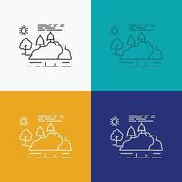 hill. landscape. nature. mountain. rain Icon Over Various Background. Line style design. designed for web and app. Eps 10 vector illustration