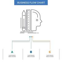 Design. human. ruler. size. thinking Business Flow Chart Design with 3 Steps. Line Icon For Presentation Background Template Place for text vector