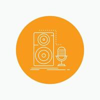 Live. mic. microphone. record. sound White Line Icon in Circle background. vector icon illustration