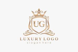 Initial UG Letter Royal Luxury Logo template in vector art for Restaurant, Royalty, Boutique, Cafe, Hotel, Heraldic, Jewelry, Fashion and other vector illustration.