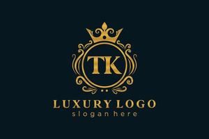 Initial TK Letter Royal Luxury Logo template in vector art for Restaurant, Royalty, Boutique, Cafe, Hotel, Heraldic, Jewelry, Fashion and other vector illustration.