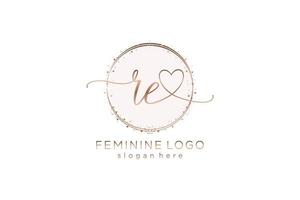 Initial RE handwriting logo with circle template vector logo of initial wedding, fashion, floral and botanical with creative template.