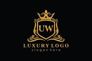 Initial UW Letter Royal Luxury Logo template in vector art for Restaurant, Royalty, Boutique, Cafe, Hotel, Heraldic, Jewelry, Fashion and other vector illustration.