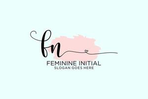 Initial FN beauty monogram and elegant logo design handwriting logo of initial signature, wedding, fashion, floral and botanical with creative template. vector