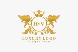 Initial HV Letter Lion Royal Luxury Logo template in vector art for Restaurant, Royalty, Boutique, Cafe, Hotel, Heraldic, Jewelry, Fashion and other vector illustration.