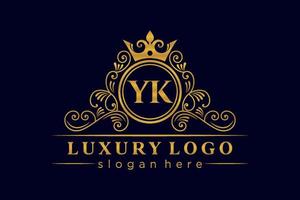 yk letra inicial oro caligráfico femenino floral dibujado a mano monograma heráldico antiguo estilo vintage diseño de logotipo de lujo vector premium