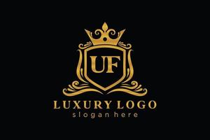 Initial UF Letter Royal Luxury Logo template in vector art for Restaurant, Royalty, Boutique, Cafe, Hotel, Heraldic, Jewelry, Fashion and other vector illustration.