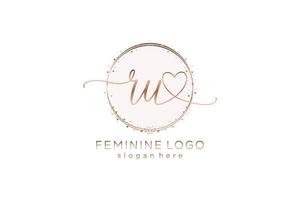 Initial RU handwriting logo with circle template vector logo of initial wedding, fashion, floral and botanical with creative template.