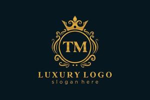 Initial TM Letter Royal Luxury Logo template in vector art for Restaurant, Royalty, Boutique, Cafe, Hotel, Heraldic, Jewelry, Fashion and other vector illustration.