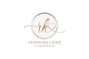 Initial RK handwriting logo with circle template vector logo of initial wedding, fashion, floral and botanical with creative template.
