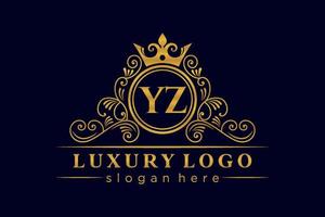 yz letra inicial oro caligráfico femenino floral dibujado a mano monograma heráldico antiguo estilo vintage diseño de logotipo de lujo vector premium