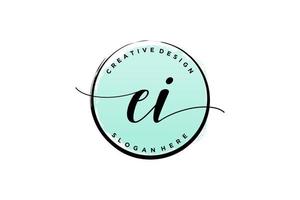 Initial EI handwriting logo with circle template vector signature, wedding, fashion, floral and botanical with creative template.