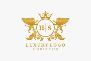 Initial HS Letter Lion Royal Luxury Logo template in vector art for Restaurant, Royalty, Boutique, Cafe, Hotel, Heraldic, Jewelry, Fashion and other vector illustration.