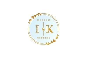 Initial IK beauty monogram and elegant logo design handwriting logo of initial signature, wedding, fashion, floral and botanical with creative template. vector