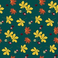 Seamless autumn pattern with maple and chestnut leaves and plants vector