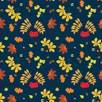 Seamless autumn pattern with different leaves and plants vector