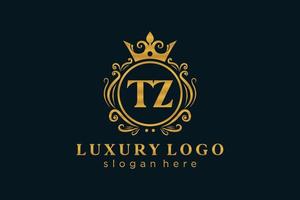 plantilla de logotipo de lujo real con letra tz inicial en arte vectorial para restaurante, realeza, boutique, cafetería, hotel, heráldica, joyería, moda y otras ilustraciones vectoriales. vector