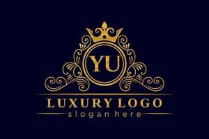 YU Initial Letter Gold calligraphic feminine floral hand drawn heraldic monogram antique vintage style luxury logo design Premium Vector