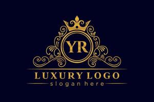 YR Initial Letter Gold calligraphic feminine floral hand drawn heraldic monogram antique vintage style luxury logo design Premium Vector