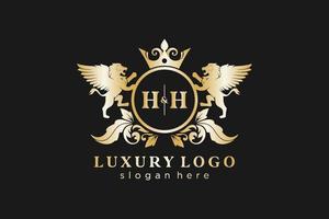 Initial HH Letter Lion Royal Luxury Logo template in vector art for Restaurant, Royalty, Boutique, Cafe, Hotel, Heraldic, Jewelry, Fashion and other vector illustration.