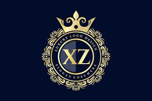 XZ Initial Letter Gold calligraphic feminine floral hand drawn heraldic monogram antique vintage style luxury logo design Premium Vector