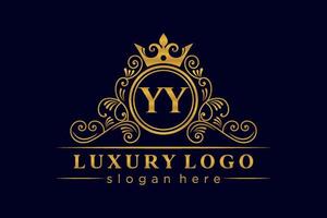 YY Initial Letter Gold calligraphic feminine floral hand drawn heraldic monogram antique vintage style luxury logo design Premium Vector