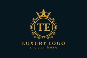 Initial TE Letter Royal Luxury Logo template in vector art for Restaurant, Royalty, Boutique, Cafe, Hotel, Heraldic, Jewelry, Fashion and other vector illustration.