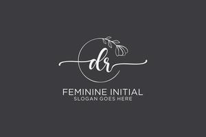 Initial DR beauty monogram and elegant logo design handwriting logo of initial signature, wedding, fashion, floral and botanical with creative template. vector